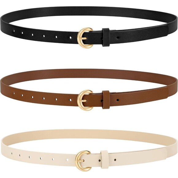 Women Skinny Leather Belt with Gold Buckle 0.74\